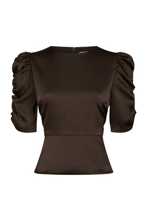 Benua Heavy Sateen Blouse Mörkbrun - 167069