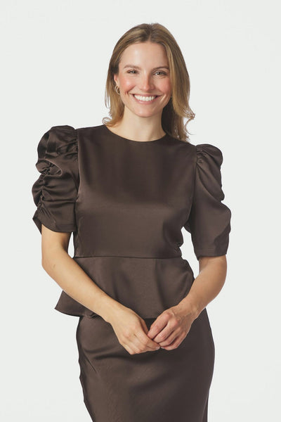Benua Heavy Sateen Blouse Mörkbrun - 167069 Thumbnail