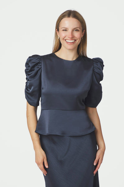 Benua Heavy Sateen Blouse MIDNIGHT BLUE - 167069 Thumbnail