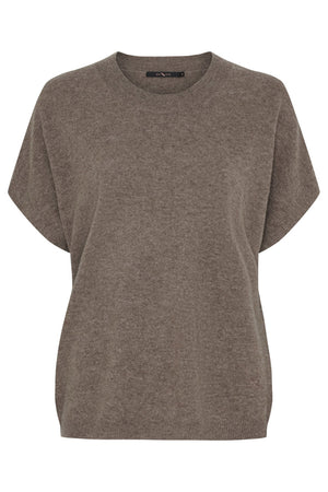 Kashmirtröja med kort ärm Ash Brown Melange - 500085