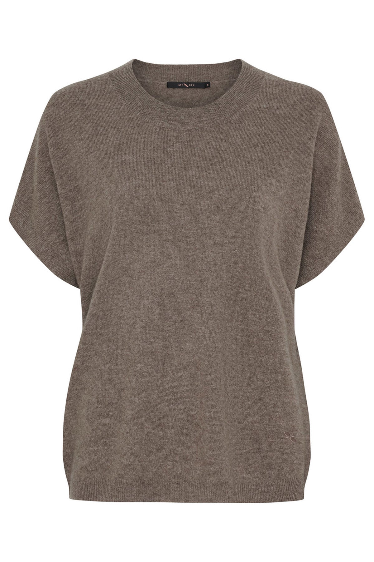 Kashmirtröja med kort ärm Ash Brown Melange - 500085