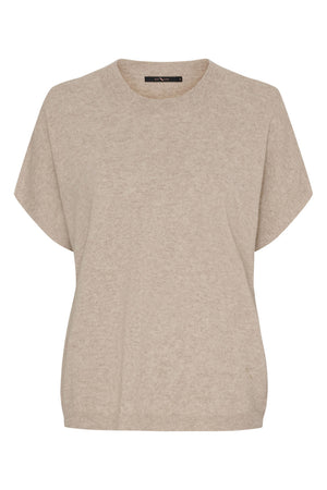 Cashmere-stickad tröja m. korta ärmar Cream Melange - 500085
