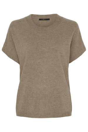 Kashmirstickad tröja med kort ärm Taupe Melange - 500085