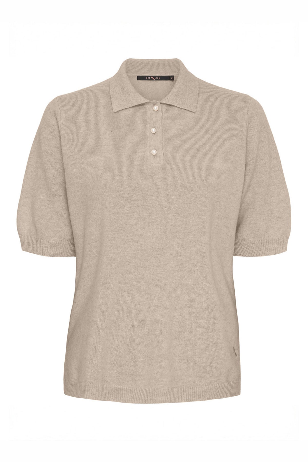 Cashmere-tröja med krage Cream Melange - 500113
