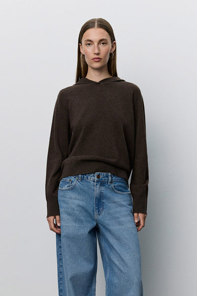 Cassiesw stickad hoodie Brown Fudge - SNOS765 Thumbnail