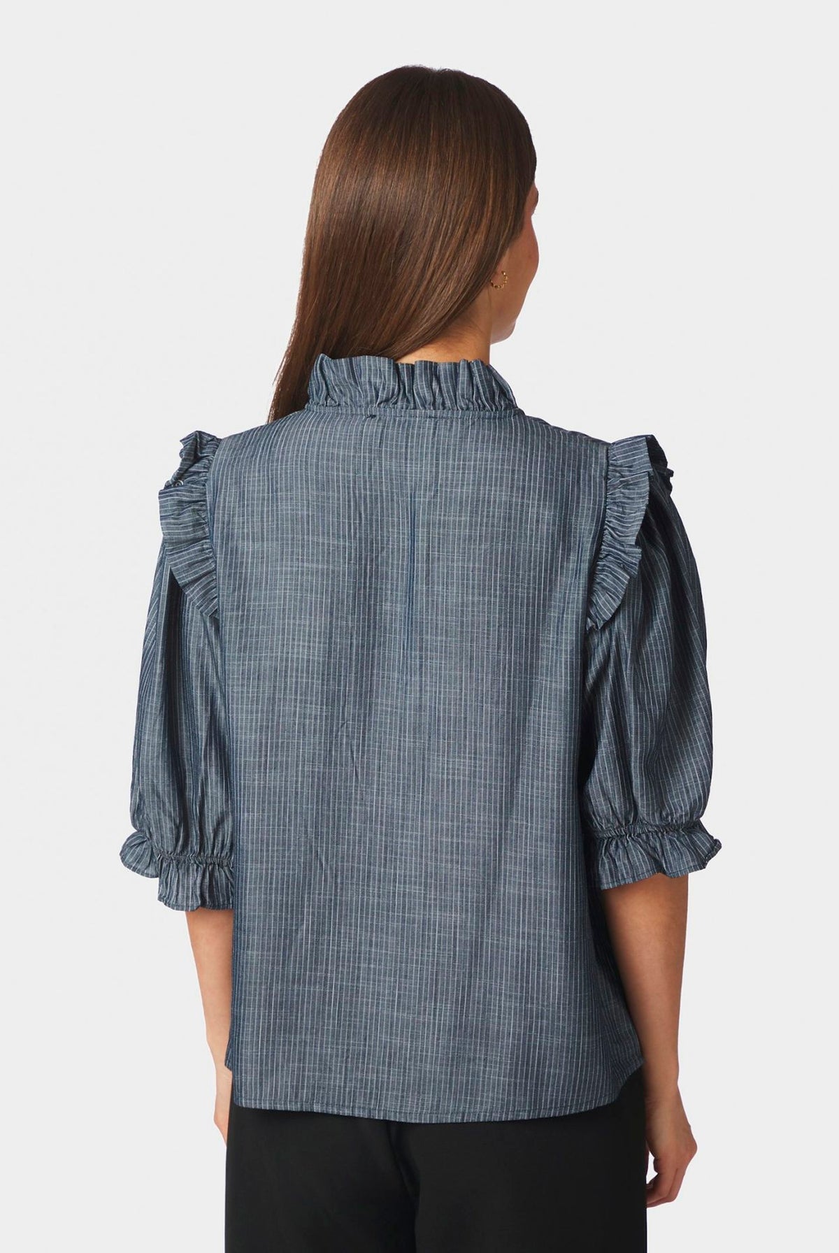 Chacha Chambray Stripe Blouse MÖRKBLÅ - 169737