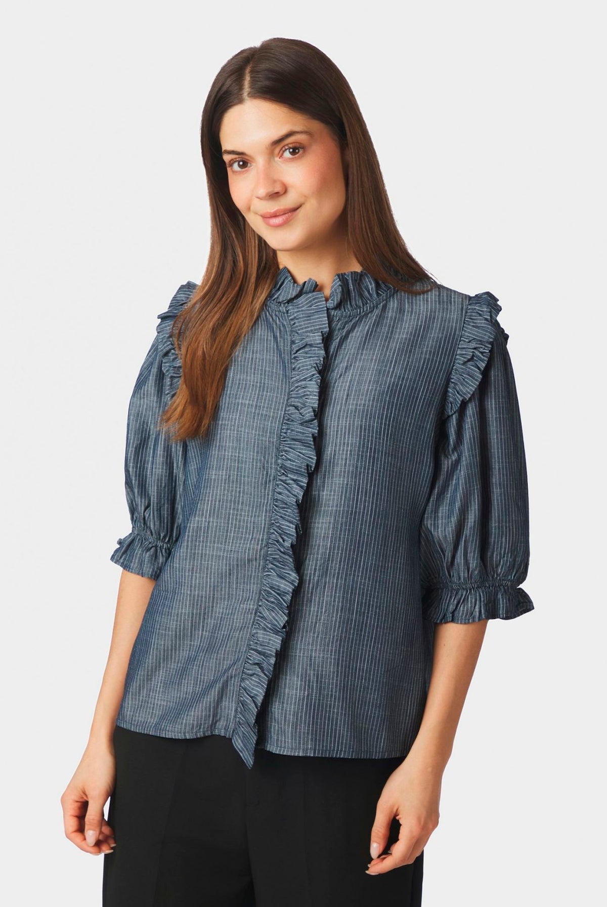 Chacha Chambray Stripe Blouse MÖRKBLÅ - 169737