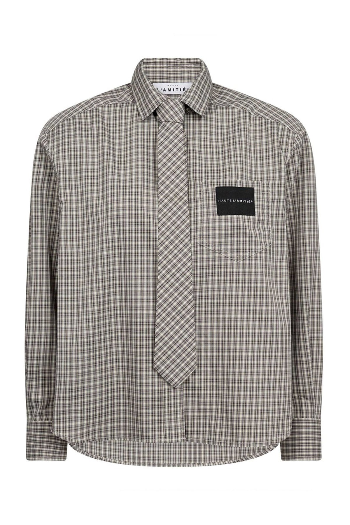 Chess Tie Slips Shirt Beige - HL10721