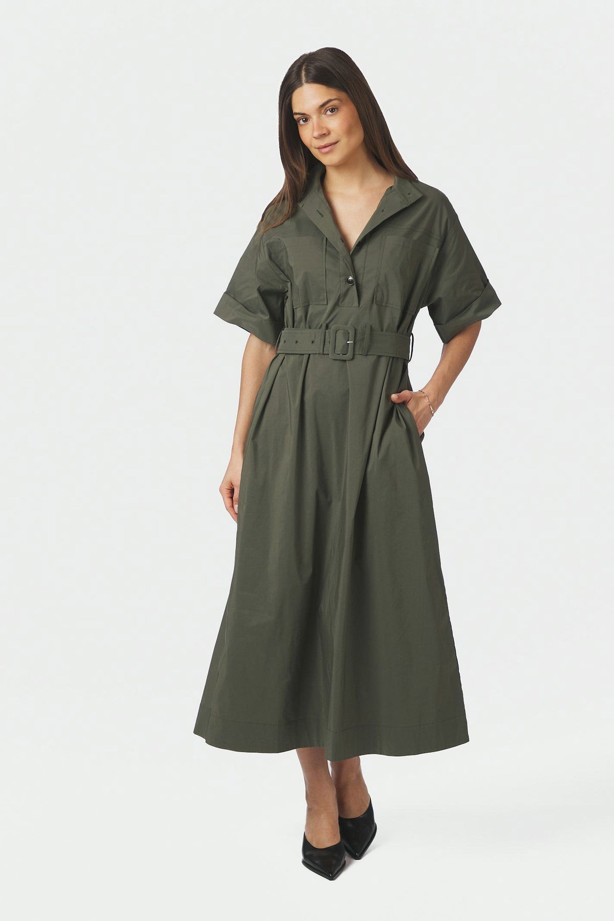 Cina Poplin Dress ARMY - 170039
