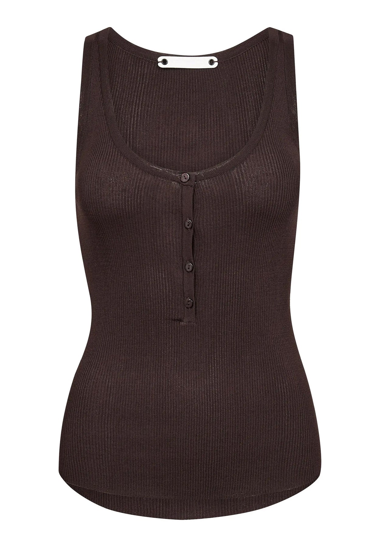 ClaireCC Rib Grandad Tank Top 20003-Mörkbrun - 500206