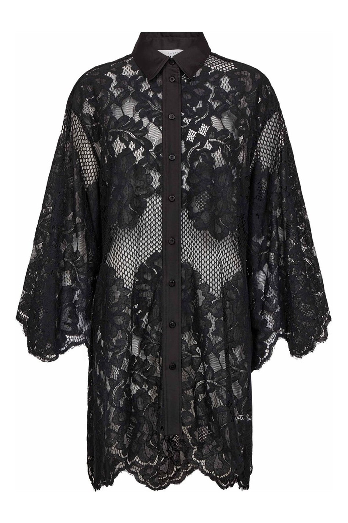 Curvey Lace Hem Midi Shirt Svart - HL10223