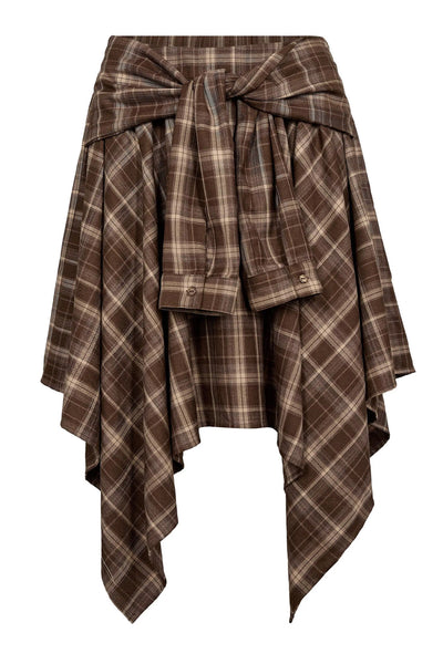 DagnyCC Check Tie Skirt 20002-Brown - 500069 Thumbnail