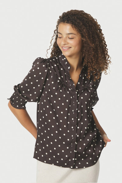 Diana Dot Blouse Mörkbrun - 168484 Thumbnail