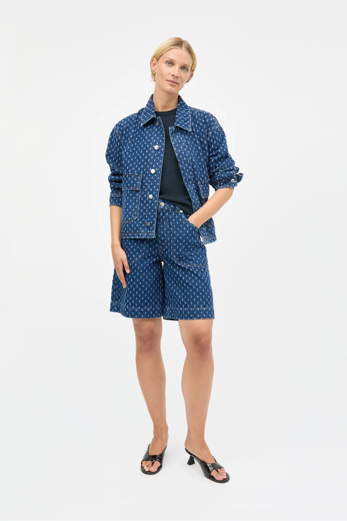 Distressed Denim Solar Jacket Mid Blue Denim - 205799
