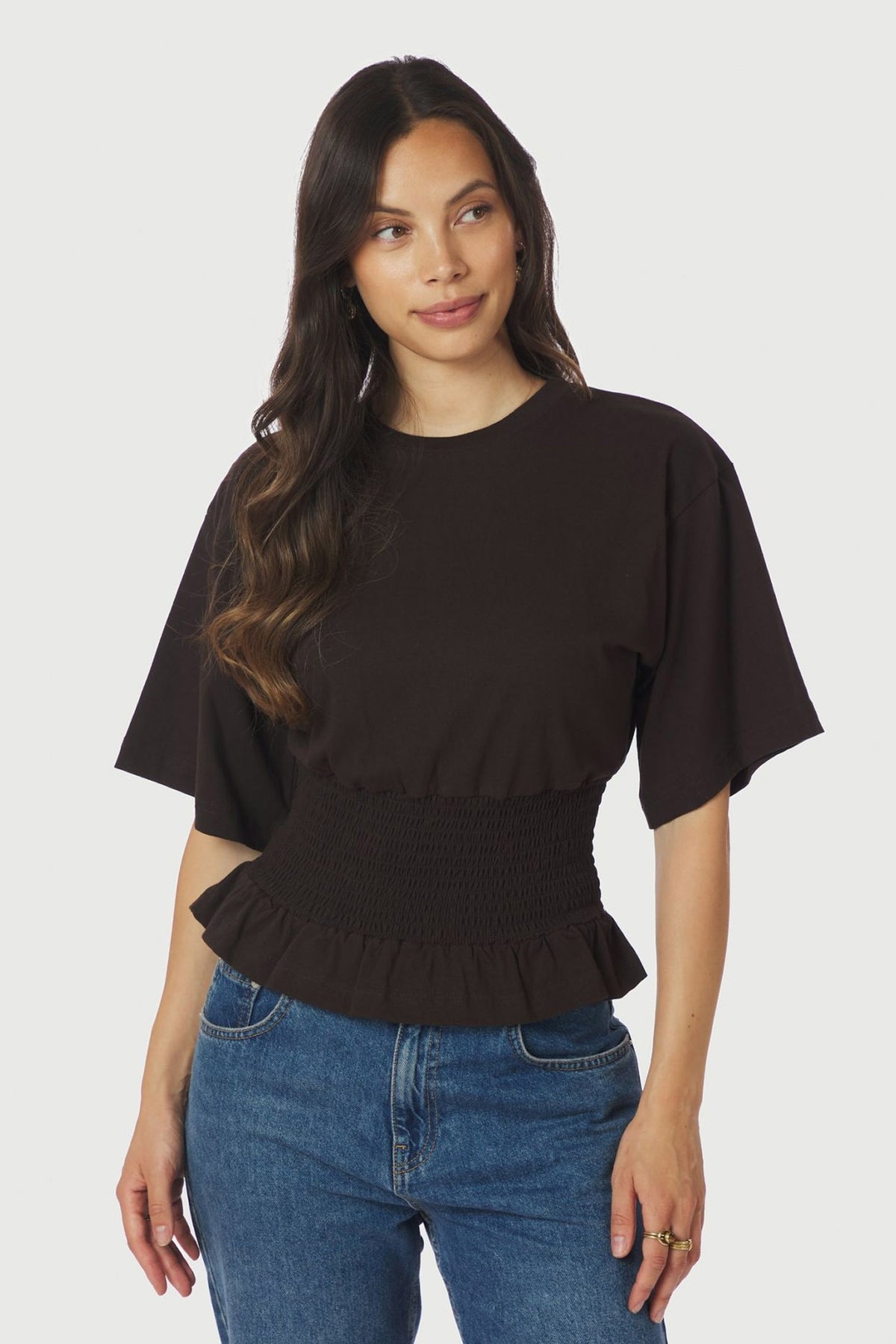 Dray Boxy Smock Tee Mörkbrun - 165720