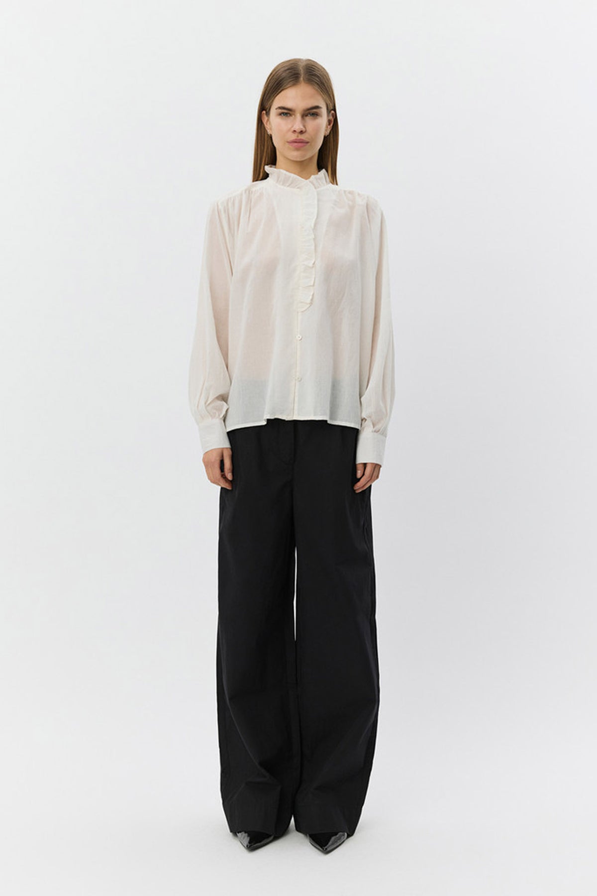 EDNASW FRILLED PLACKET SHIRT 0103 Off white - S261220