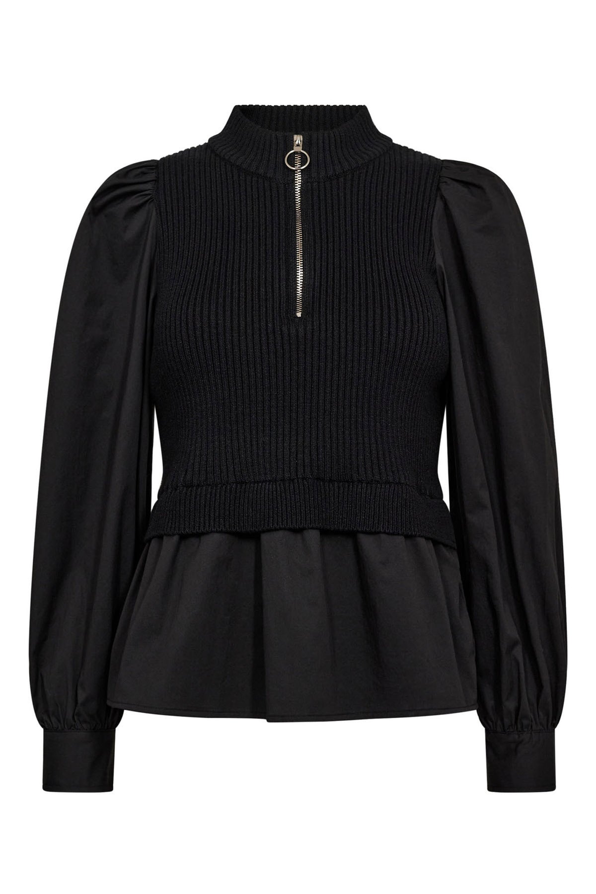 ElisabethCC Mix Zip Knit 96-Svart - 32192