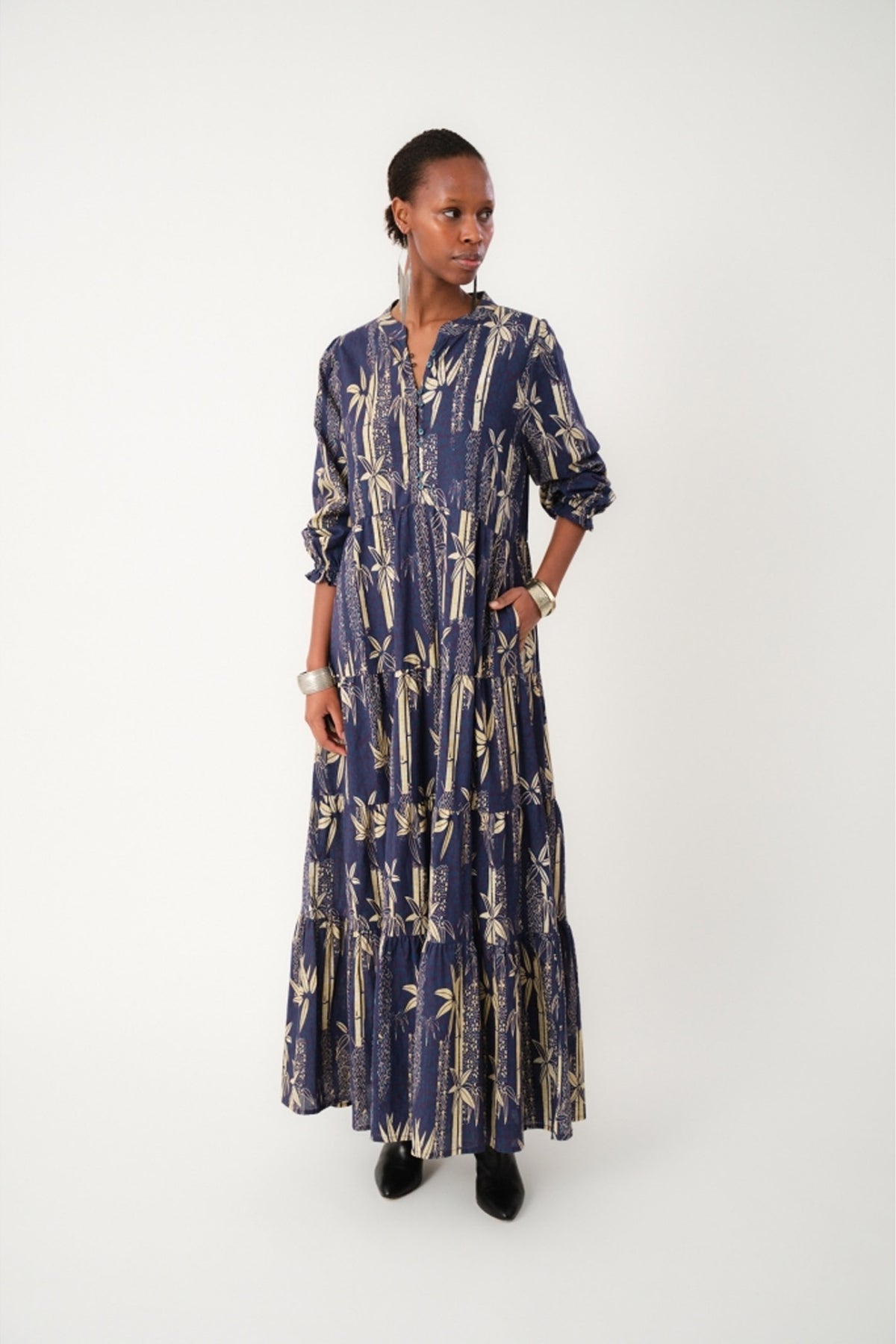 EvelynLL Maxi Dress LS 23 Mörkblå - 25440-3010