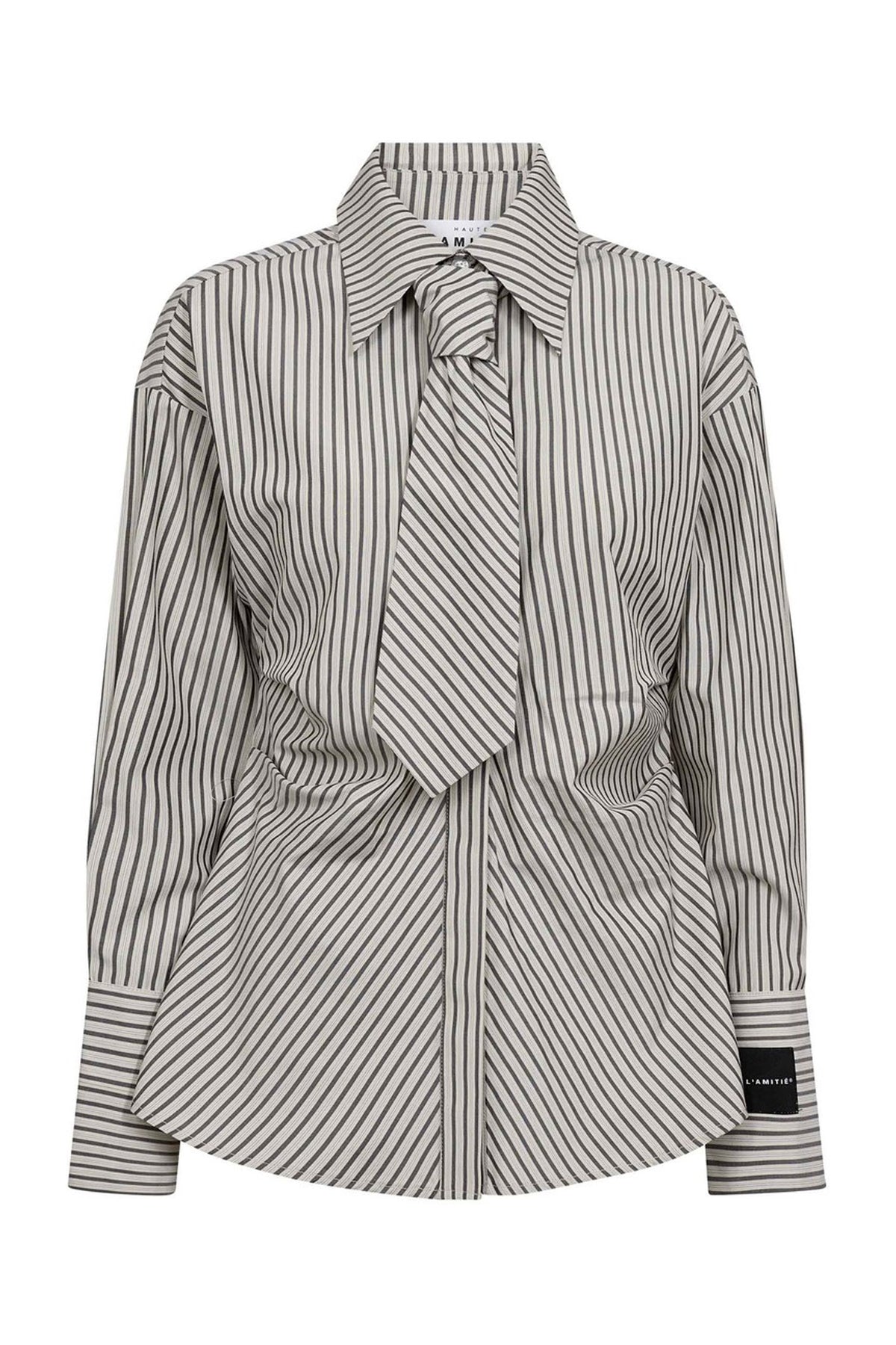 Gemma Tie Slips Stripe Shirt Beige - HL10817
