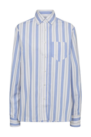 Button Down Randig Skjorta Vit Blå Rand - HL10257