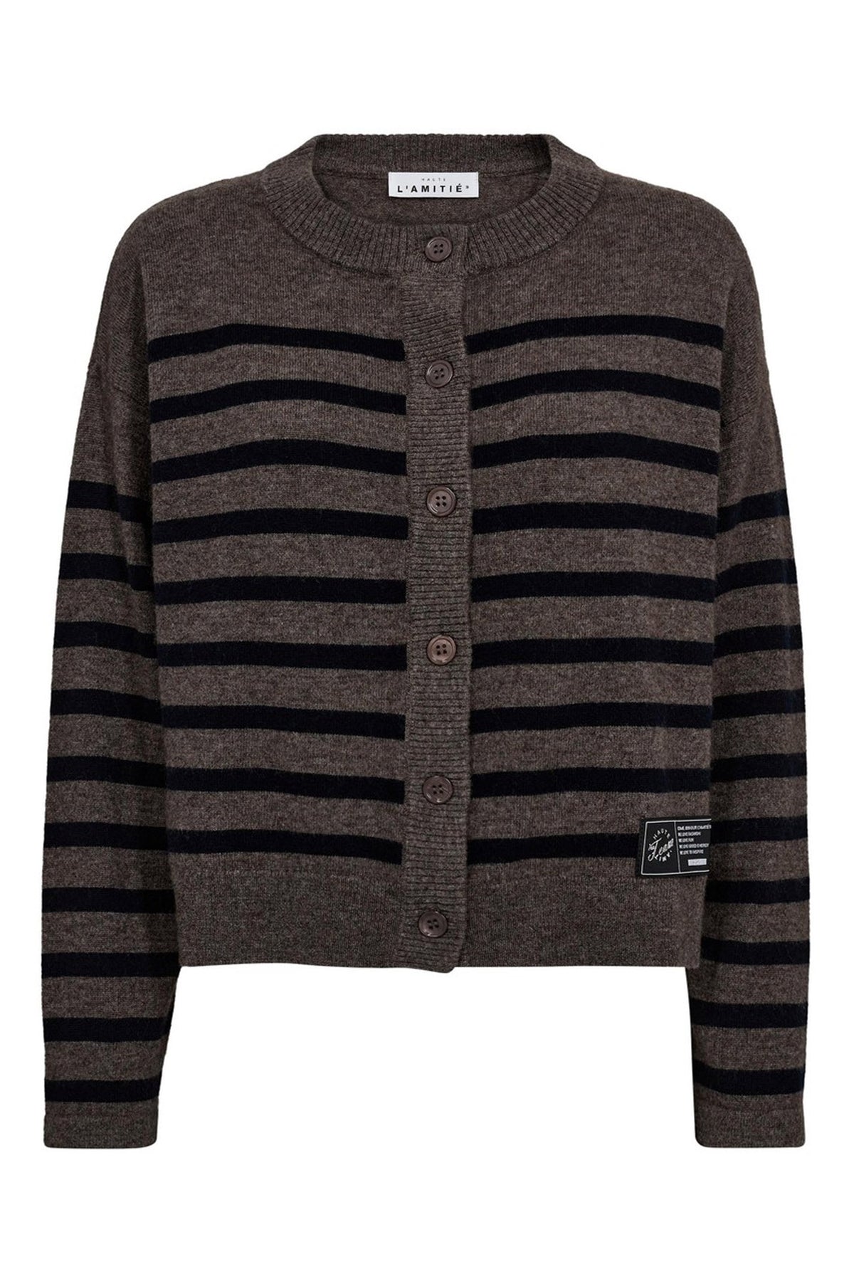 Cash Stripe LS Cardigan Mocca Melange / Black Stripe - HL10304