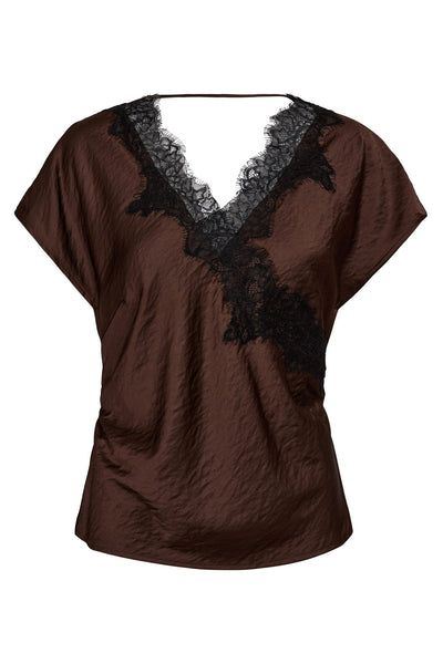 IdunCC Lace SS Blouse 145-Dark Brown - 45167 Thumbnail