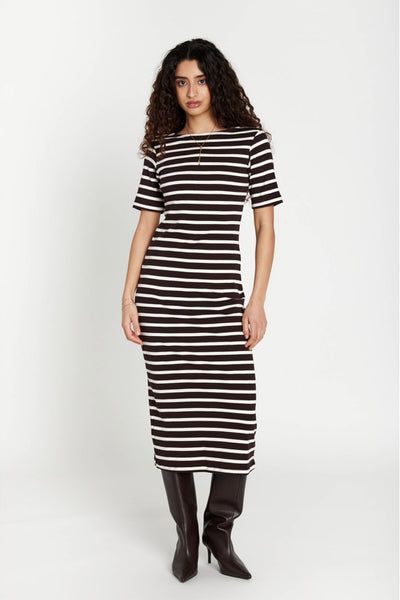 IguanuraBBBoat neck dress BROWN STRIPE - BBW5043 Thumbnail