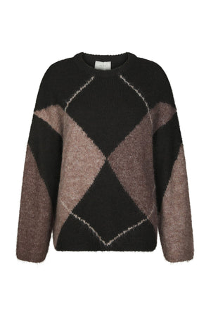 Inga Check Fluff Knit Blouse Mörkbrun - 165205