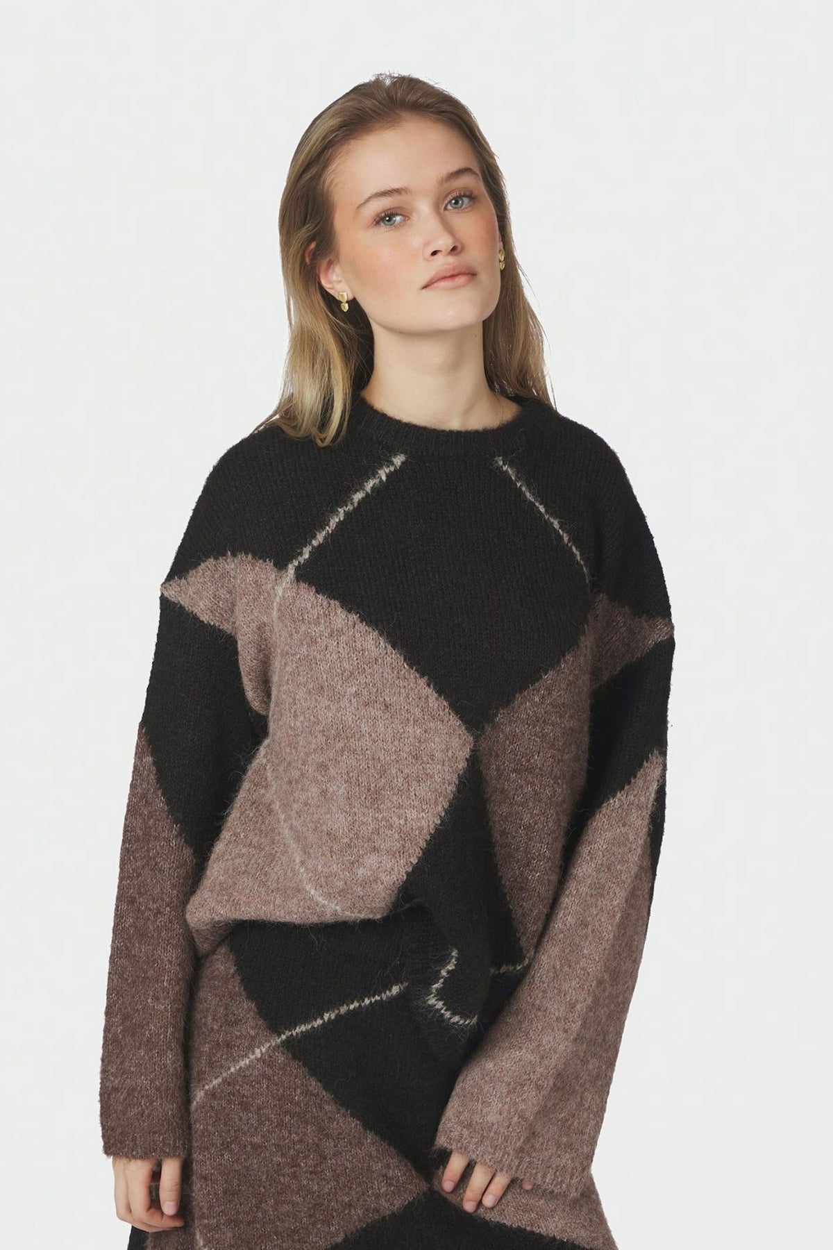 Inga Check Fluff Knit Blouse Mörkbrun - 165205