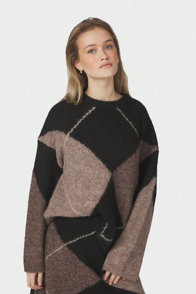 Inga Check Fluff Knit Blouse Mörkbrun - 165205 Thumbnail