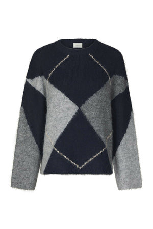 Inga Check Fluff Knit Blouse Navy - 165205