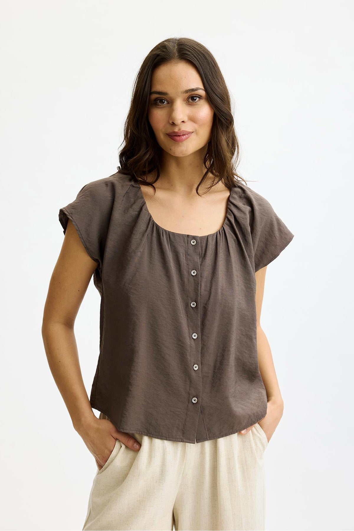 Juliane blus Mocca - 17071