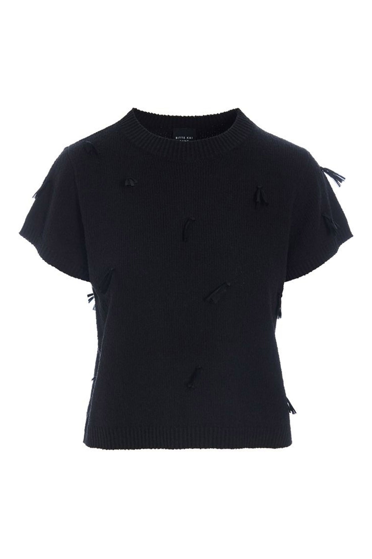 Kamitto kortärmad fransblus Black - 263-1082-5815