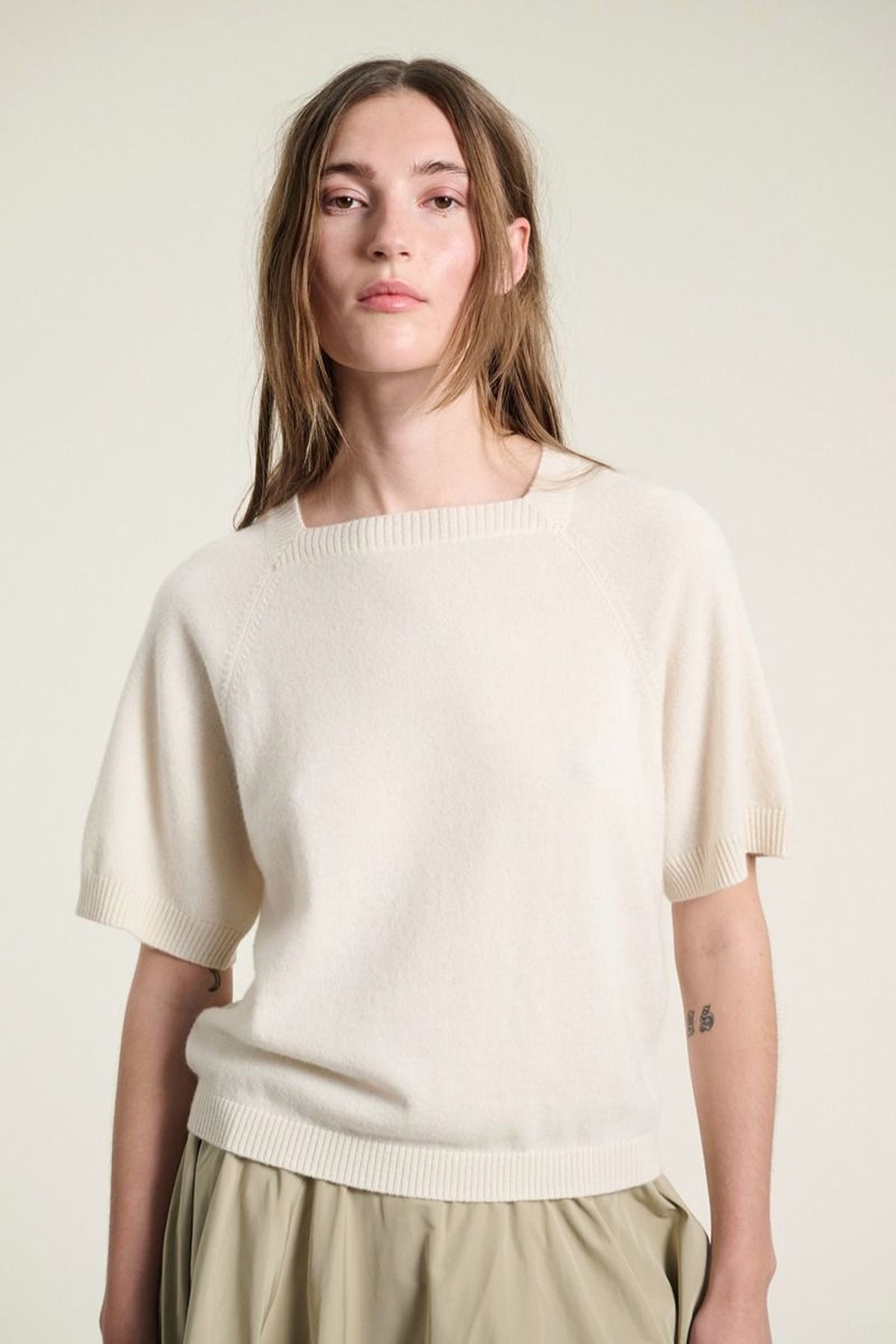 Kumo cashmere kortärmad blus Vanilla - 261-1080-5663