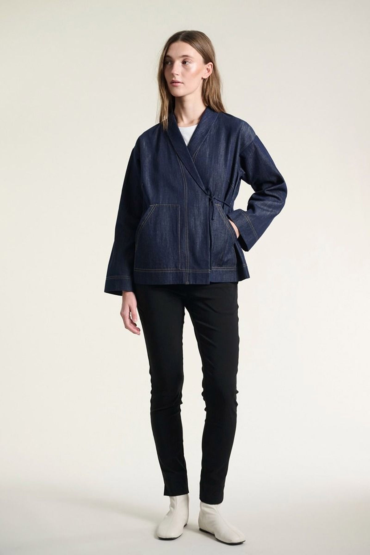 Kurai-jacka med knytband Dark Denim - 262-2468-5699
