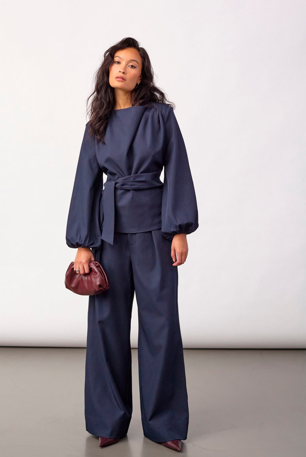 LunaCC Tie Blouse 40007-Navy - 500386