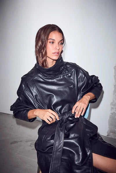 Sue Läder Trenchcoat Svart - HL10856 Thumbnail