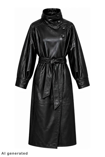 Sue Läder Trenchcoat Svart - HL10856 Thumbnail
