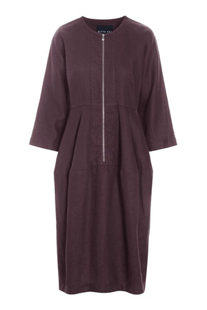 Lazy linen klänning med dragkedja RAISIN - 261-2141-5557