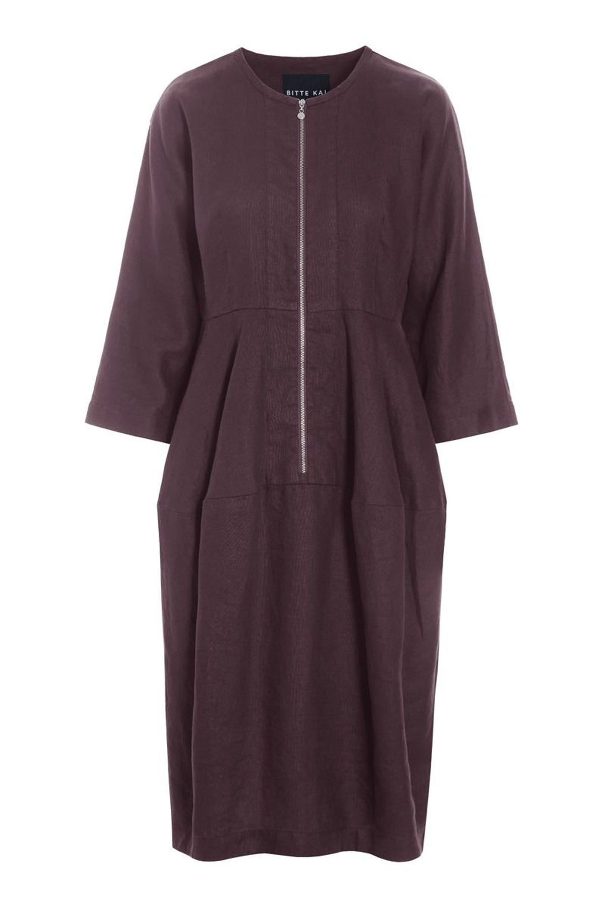Lazy linen klänning med dragkedja RAISIN - 261-2141-5557