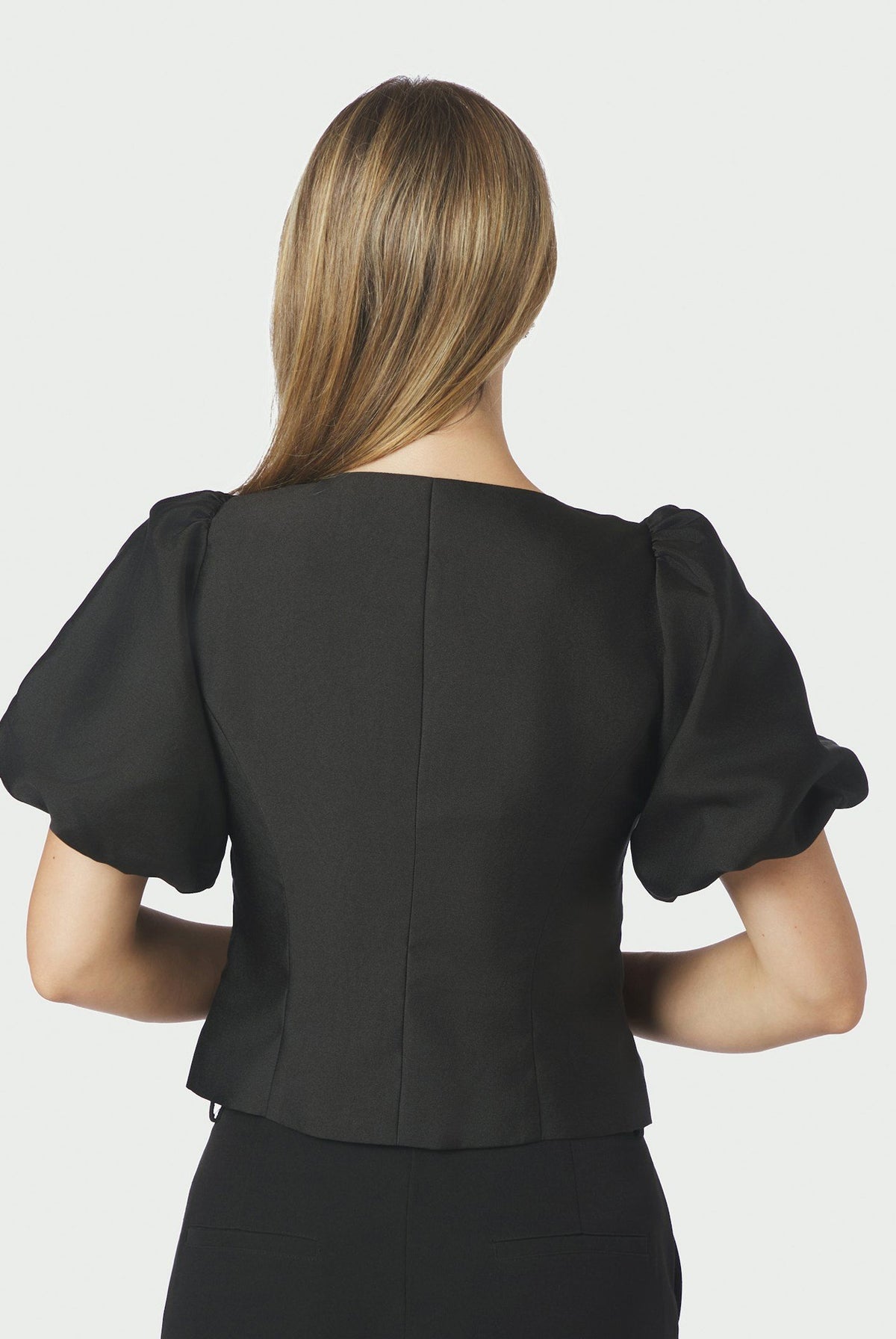 Anela Mandarin Dull Satin Blus Svart - 170245