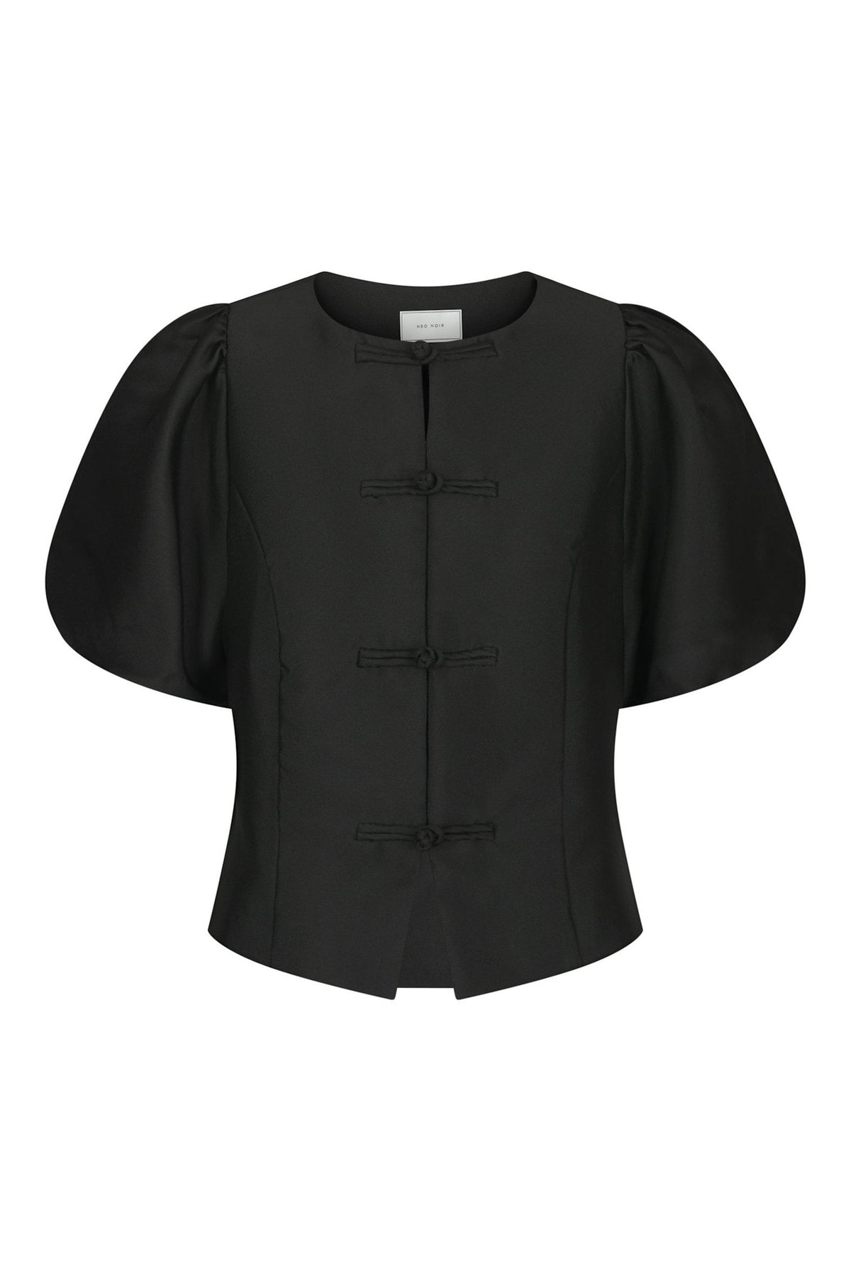 Anela Mandarin Dull Satin Blus Svart - 170245