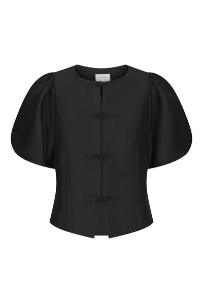 Anela Mandarin Dull Satin Blus Svart - 170245 Thumbnail