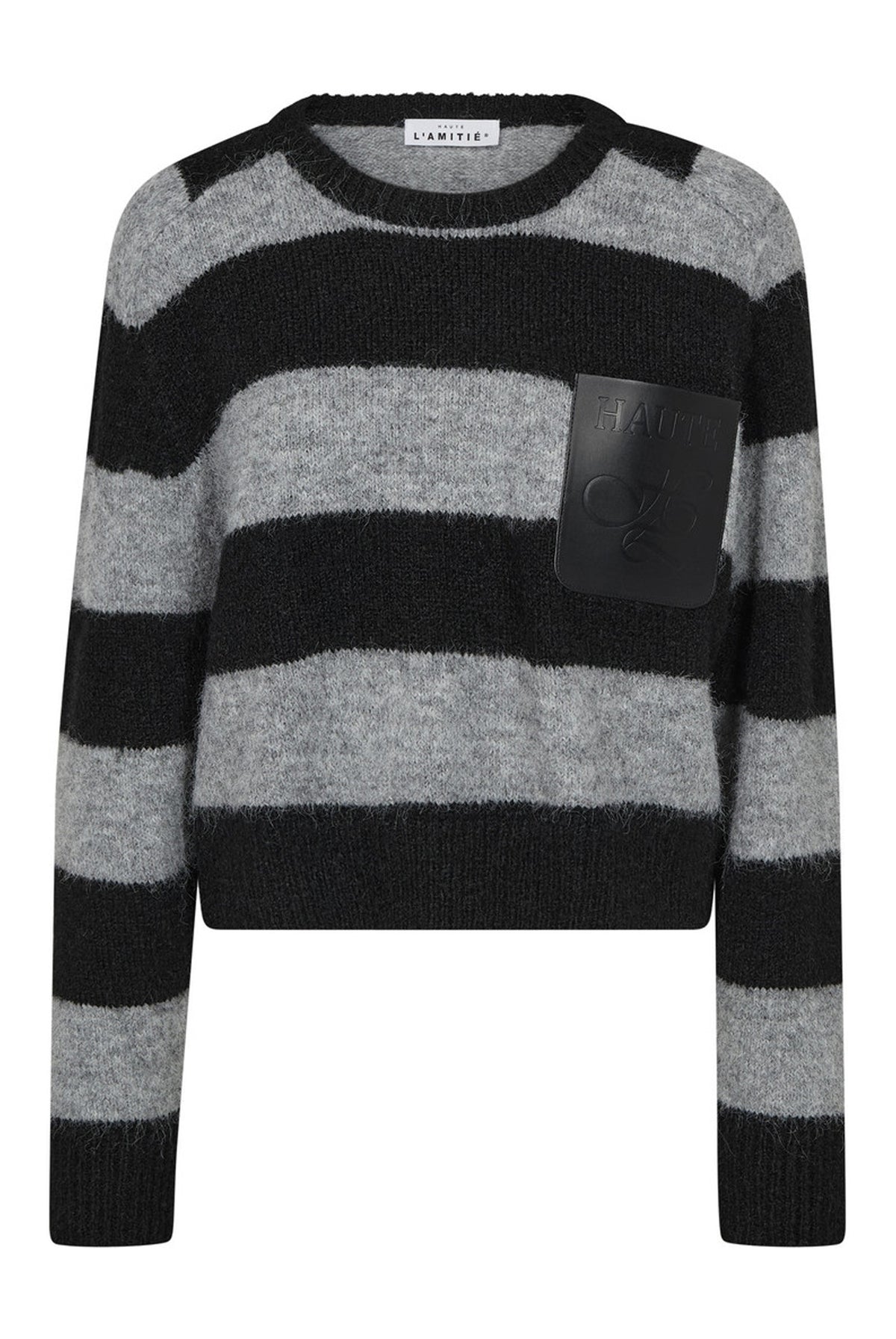 Darcia Stripe Crop Pocket Knit Svart/Grå Mix - HL10974