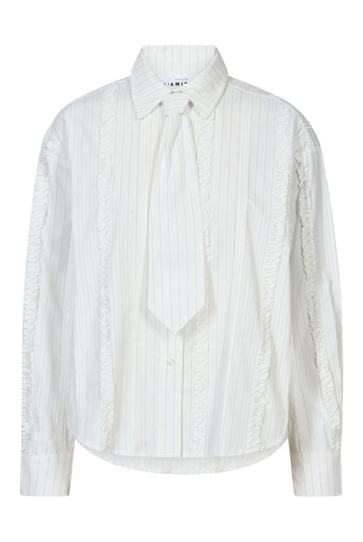Inez Pin Frill Tie Shirt Off-White - HL10981 Thumbnail