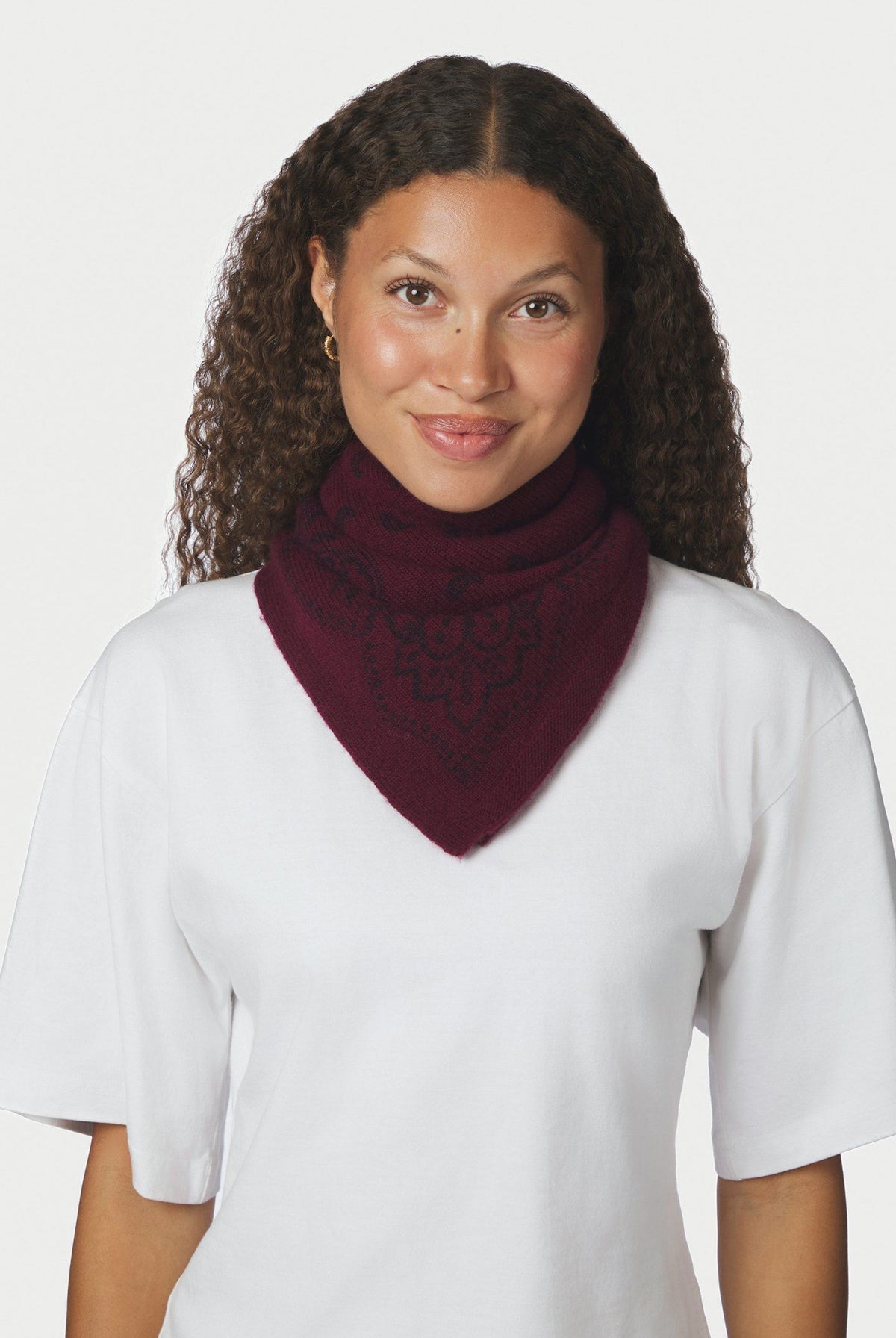 Adelina Paisley Stickad Halsduk Vinröd - 169506