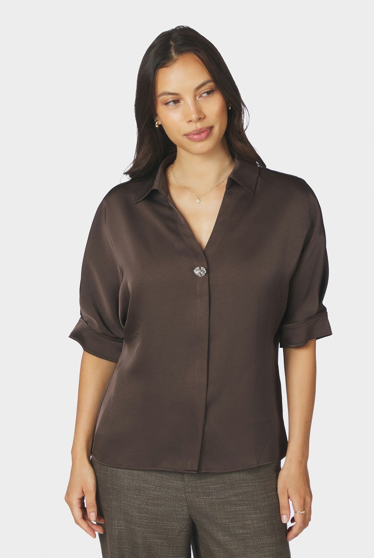 Carm Heavy Sateen Shirt Mörkbrun - 170699