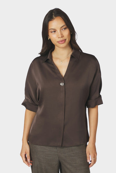 Carm Heavy Sateen Shirt Mörkbrun - 170699 Thumbnail