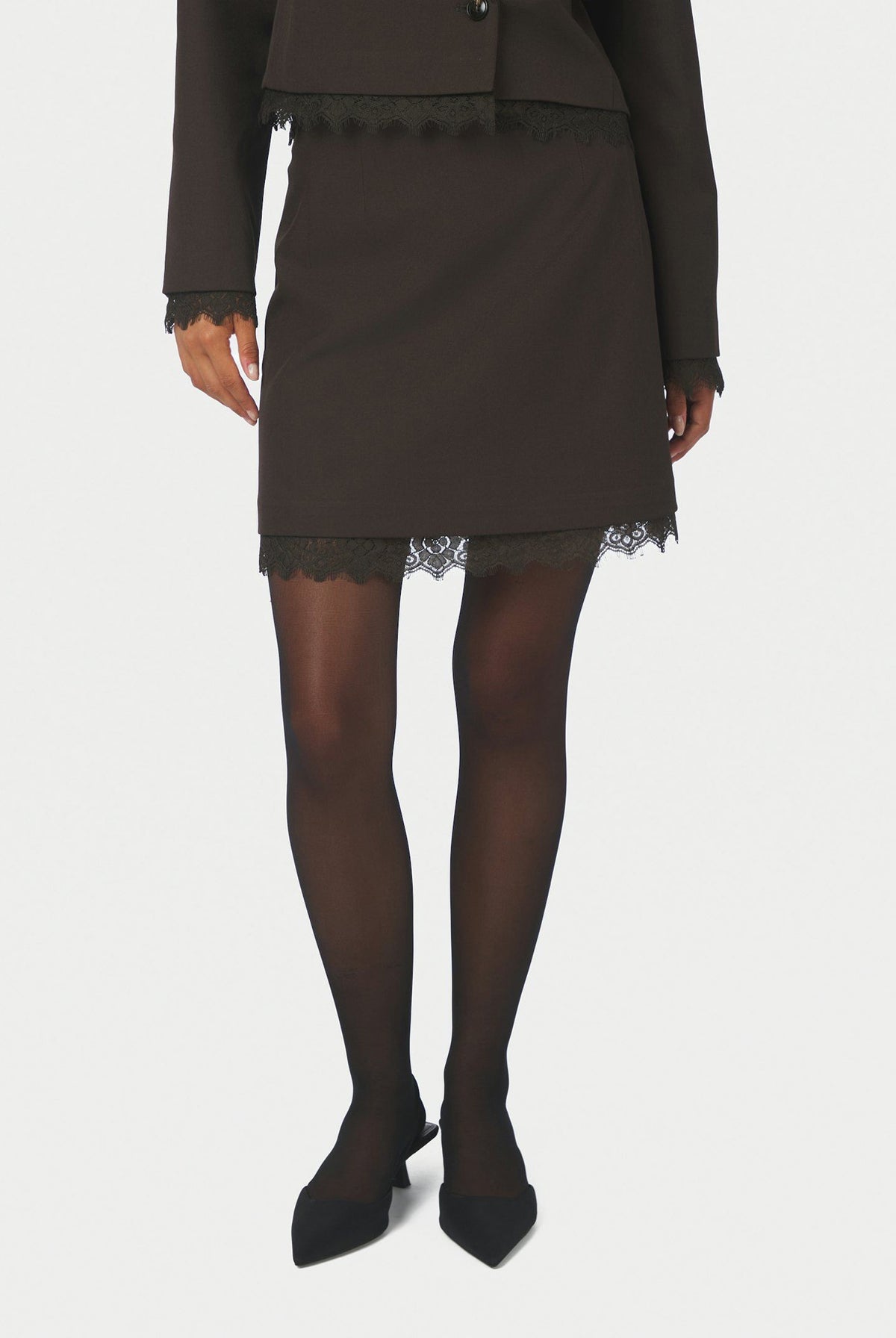 Brigitte Structure Lace Skirt Mörkbrun - 169852