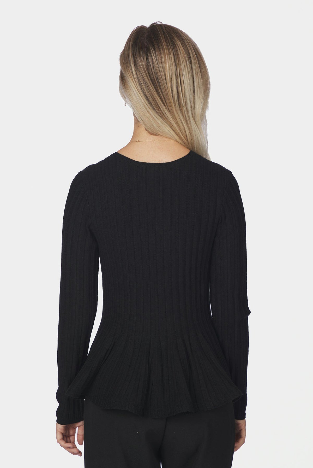 Wallina Peplum Stickad Blus Svart - 170589